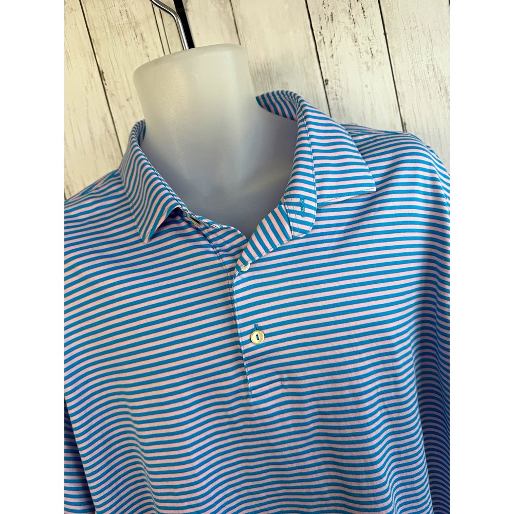 Peter Millar Men's Polo Shirt Striped Blue Pink XL Short Sleeve MPN MP16K02S